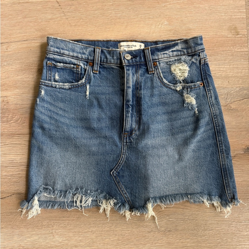 Abercrombie & Fitch Blue Distressed Denim Mini Skirt